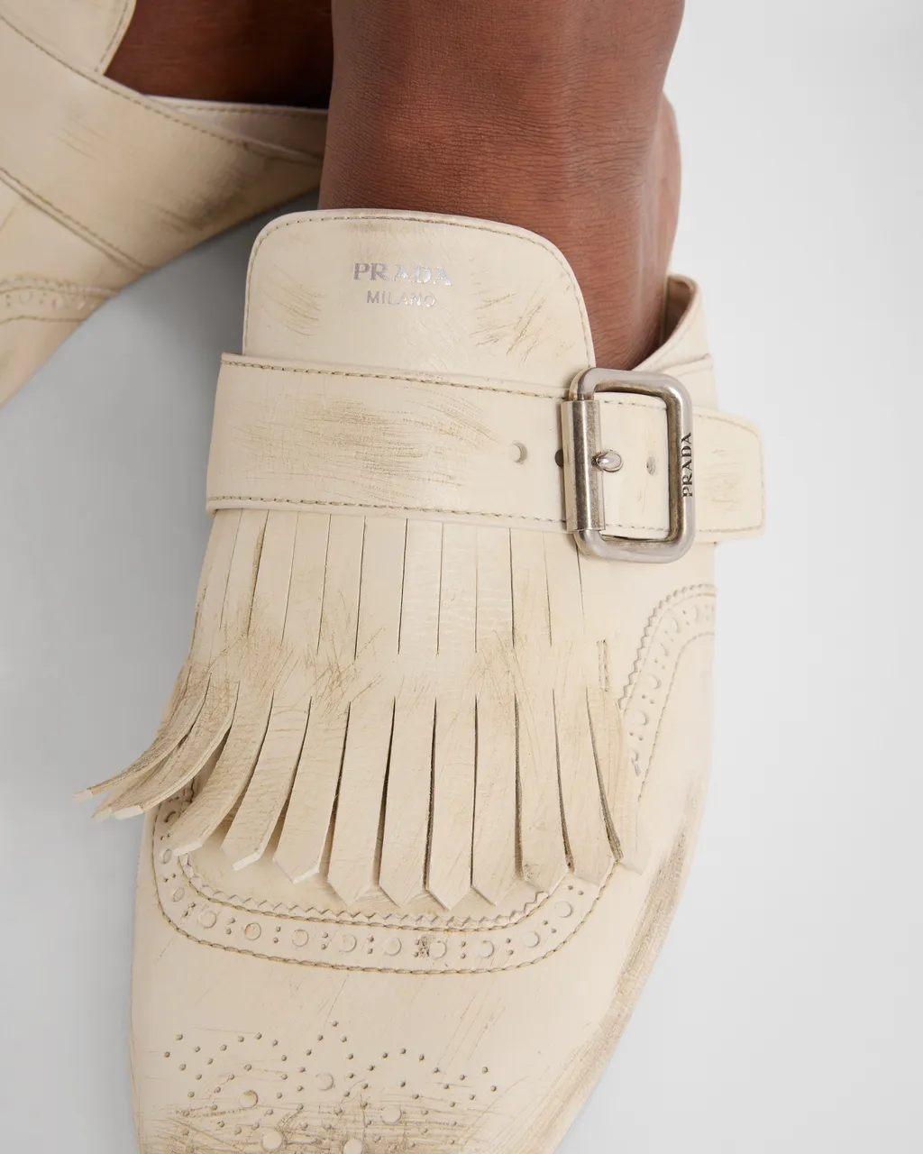 Shuffle Fringed Leather Mules