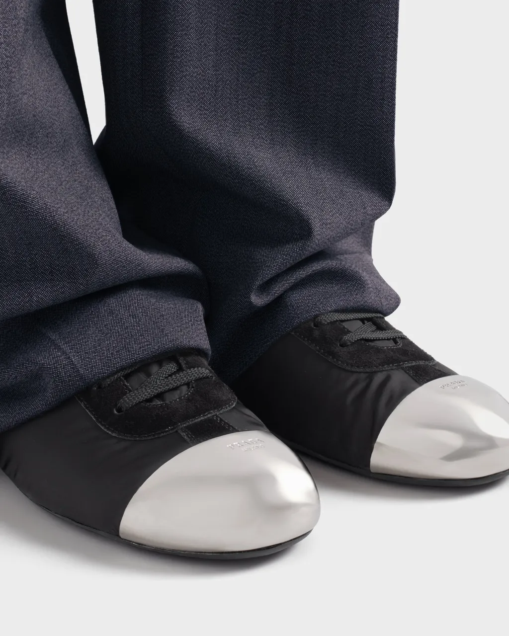 Collapse Re-Nylon And Suede Sneakers With Metal Toecap