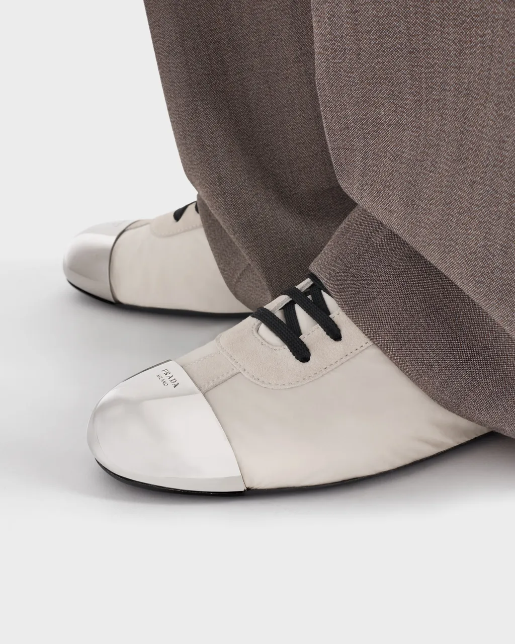 Collapse Re-Nylon And Suede Sneakers With Metal Toecap