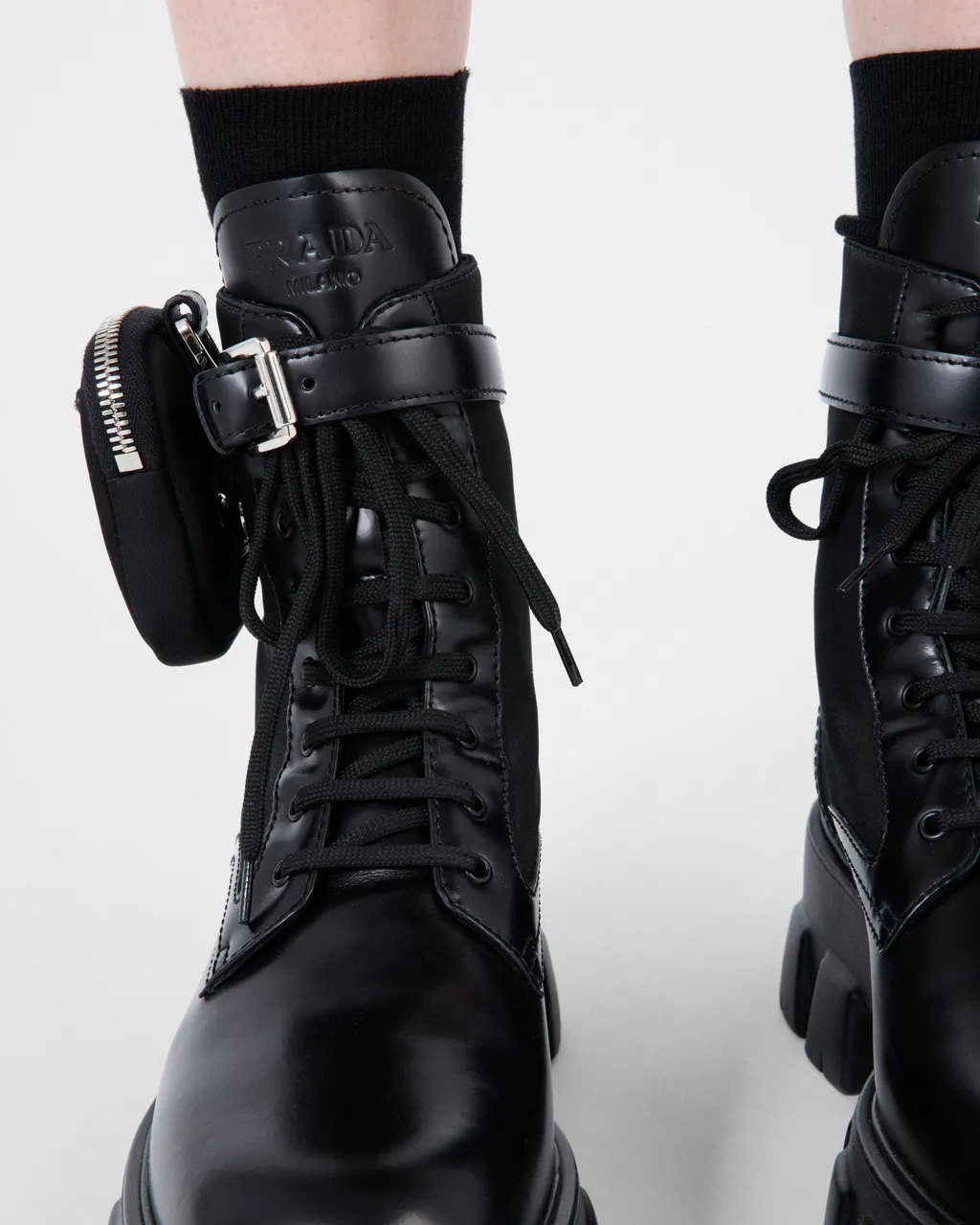 Monolith Leather And Re-Nylon Boots With Pouch