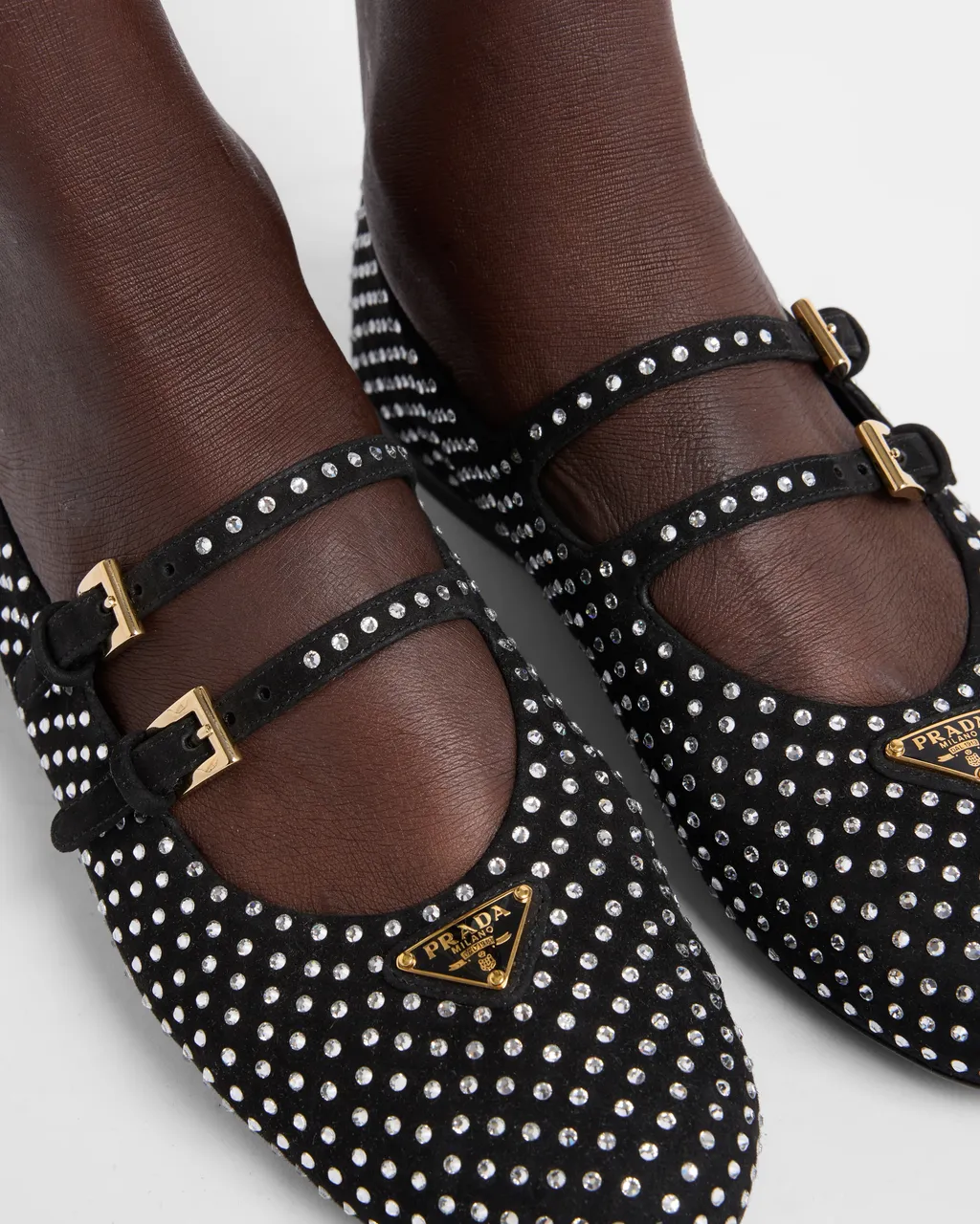 Suede Ballerinas With Crystals