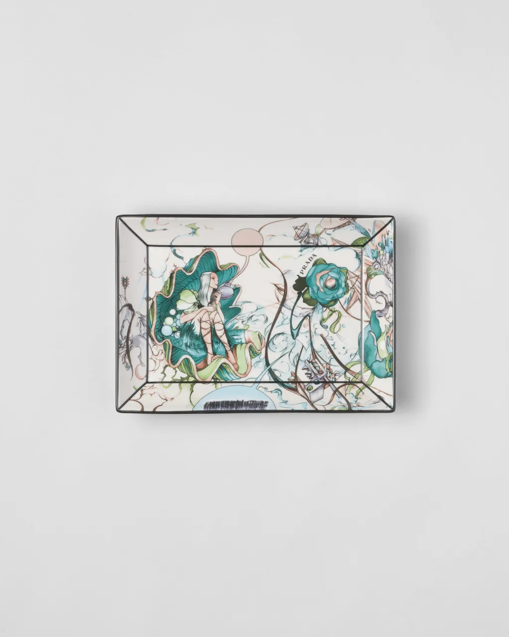 Large Rectangular Porcelain Catchall Tray - Florid