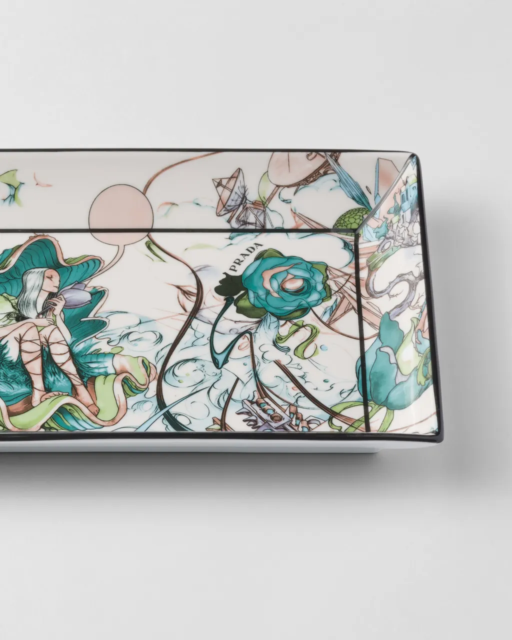 Large Rectangular Porcelain Catchall Tray - Florid