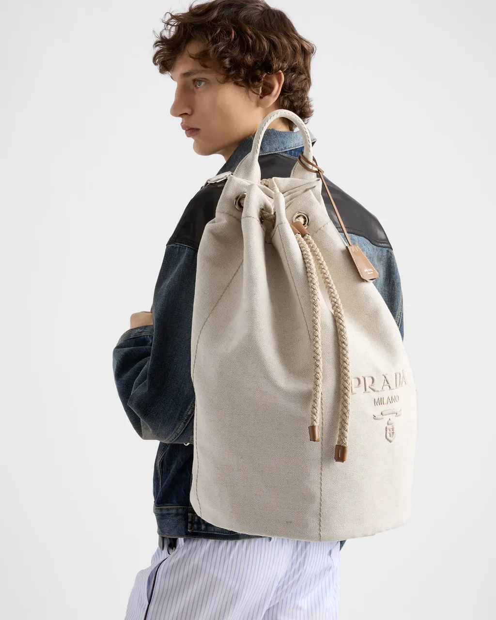 Linen Blend Drawstring Duffel Bag