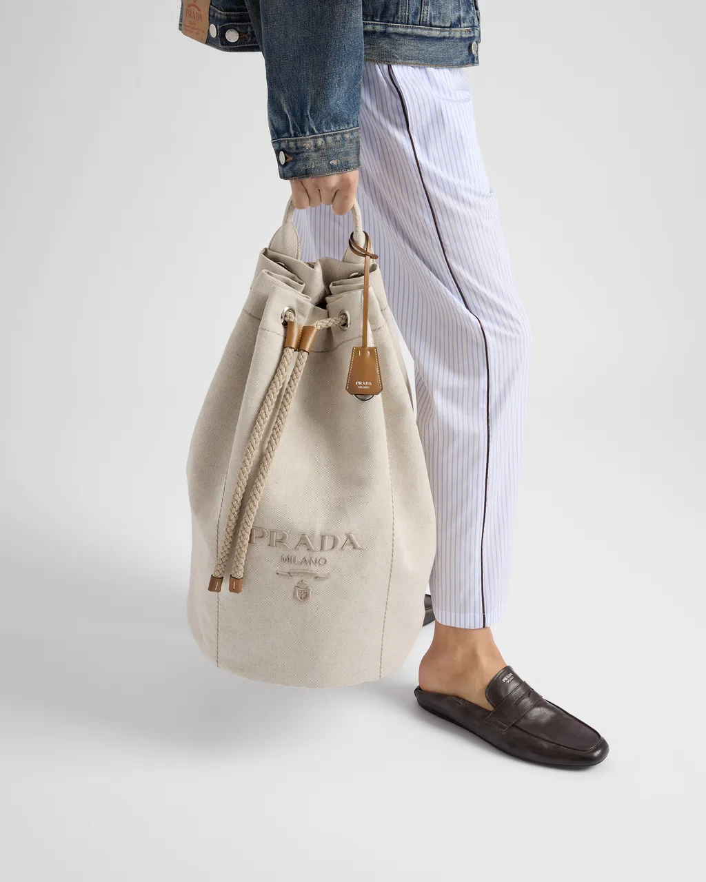 Linen Blend Drawstring Duffel Bag