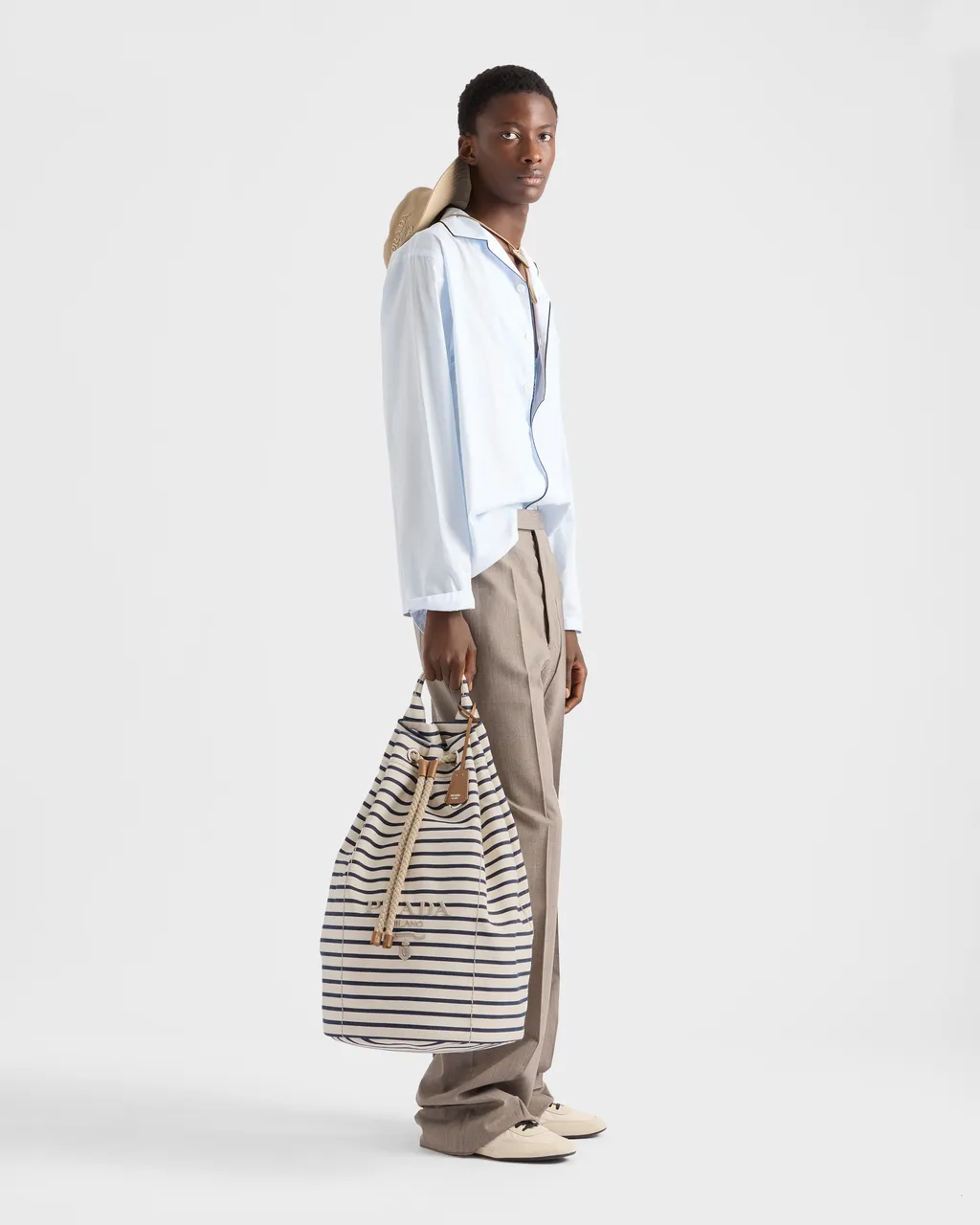 Striped Canvas Drawstring Duffel Bag