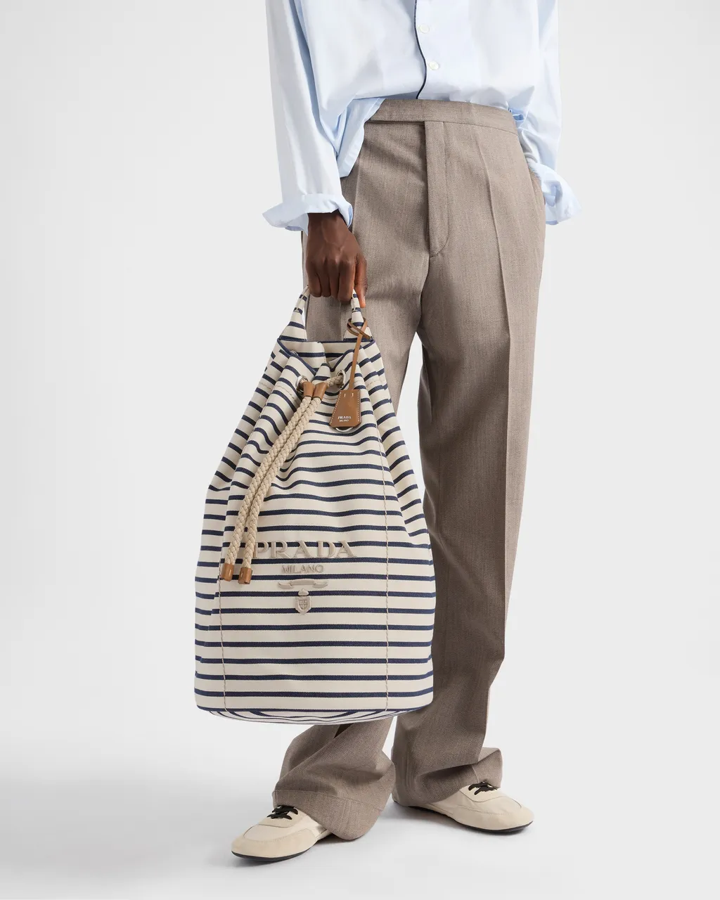 Striped Canvas Drawstring Duffel Bag