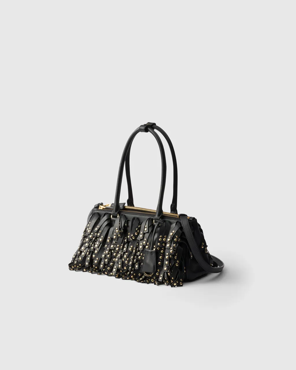 Prada Galleria Medium Nappa Leather Bag With Fringe And Studs