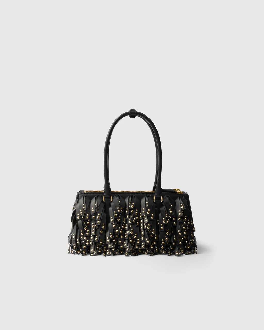 Prada Galleria Medium Nappa Leather Bag With Fringe And Studs
