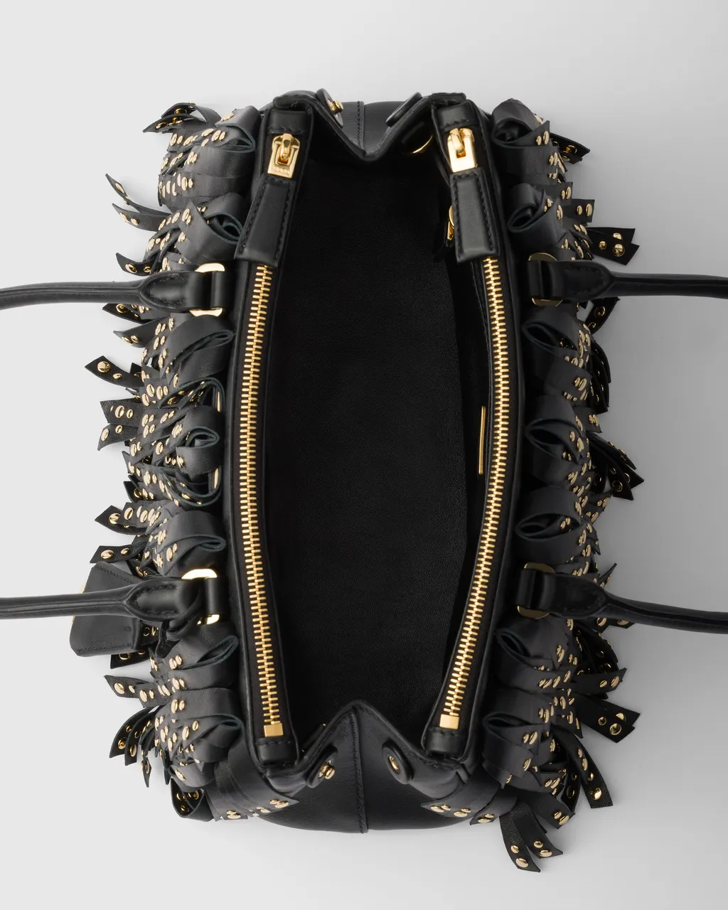 Prada Galleria Medium Nappa Leather Bag With Fringe And Studs