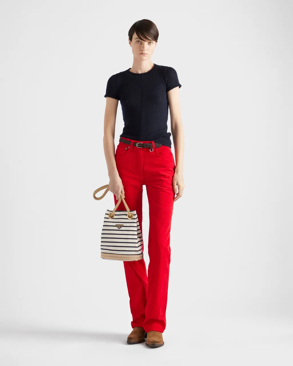 Prada Mariner Small Striped Fabric Bucket Bag