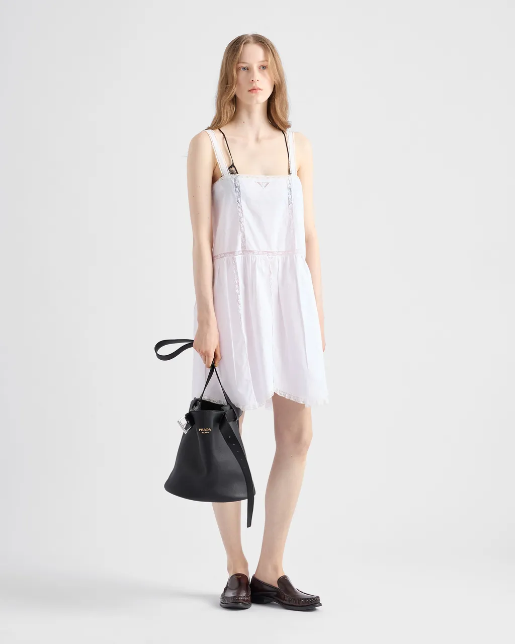 Prada Buckle Leather Bucket Bag With Belt