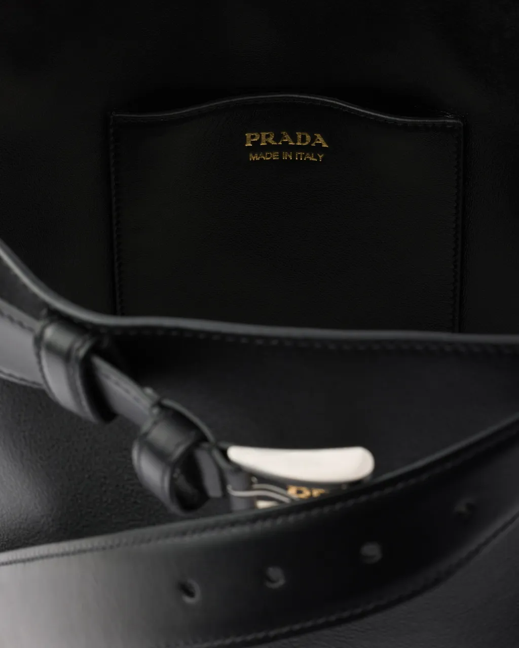 Prada Buckle Leather Bucket Bag With Belt