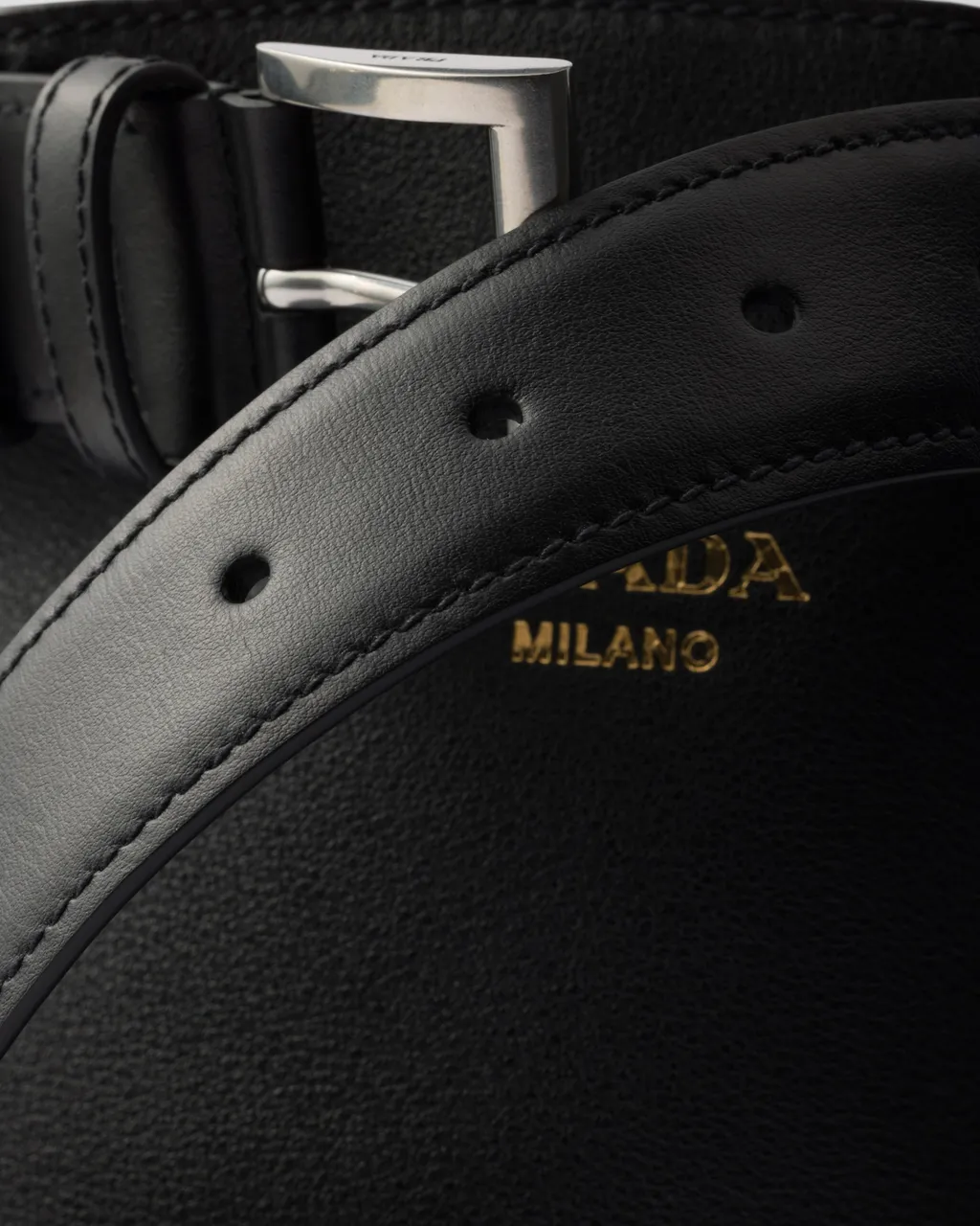 Prada Buckle Leather Bucket Bag With Belt