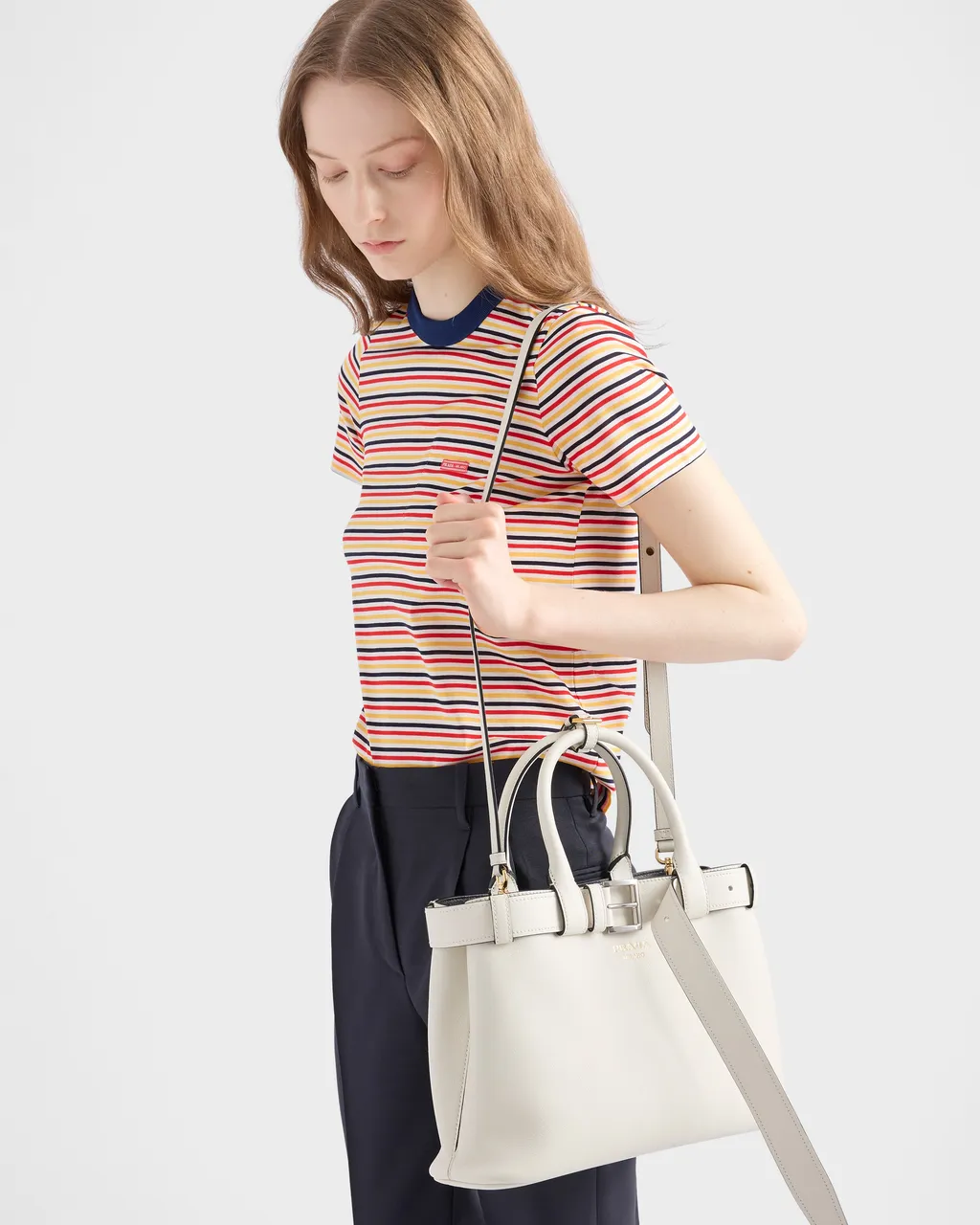 Prada Buckle Small Leather Handbag With Belt
