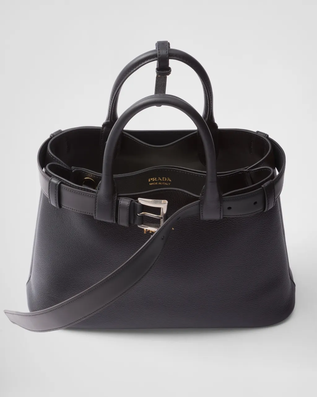 Prada Buckle Small Leather Handbag With Belt