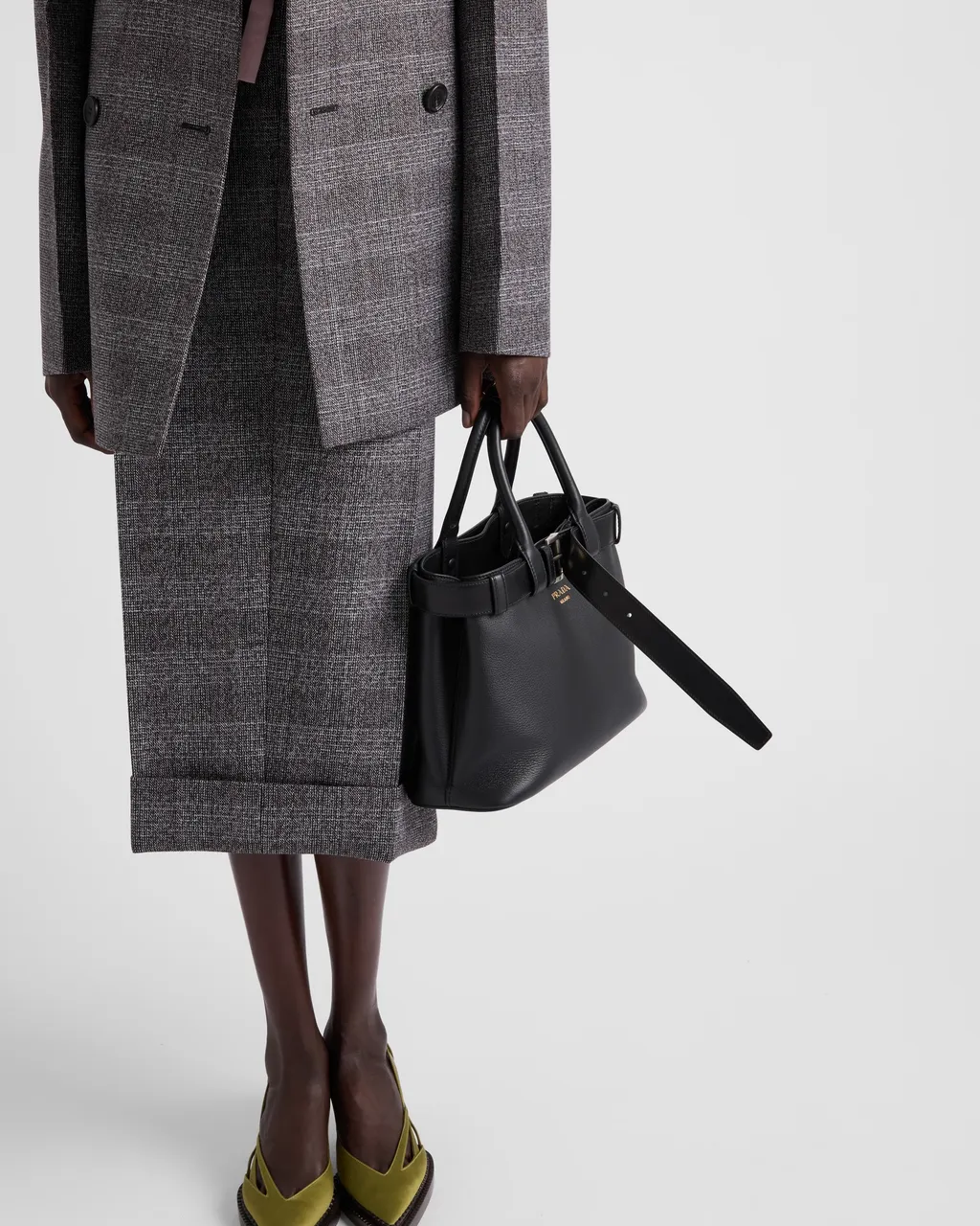 Prada Buckle Small Leather Handbag With Belt