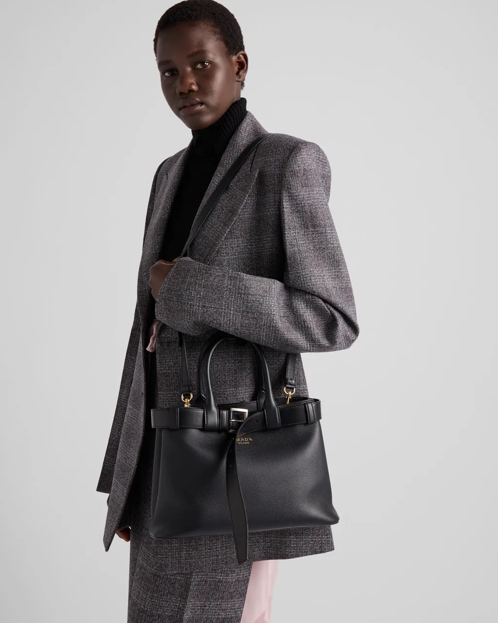 Prada Buckle Small Leather Handbag With Belt
