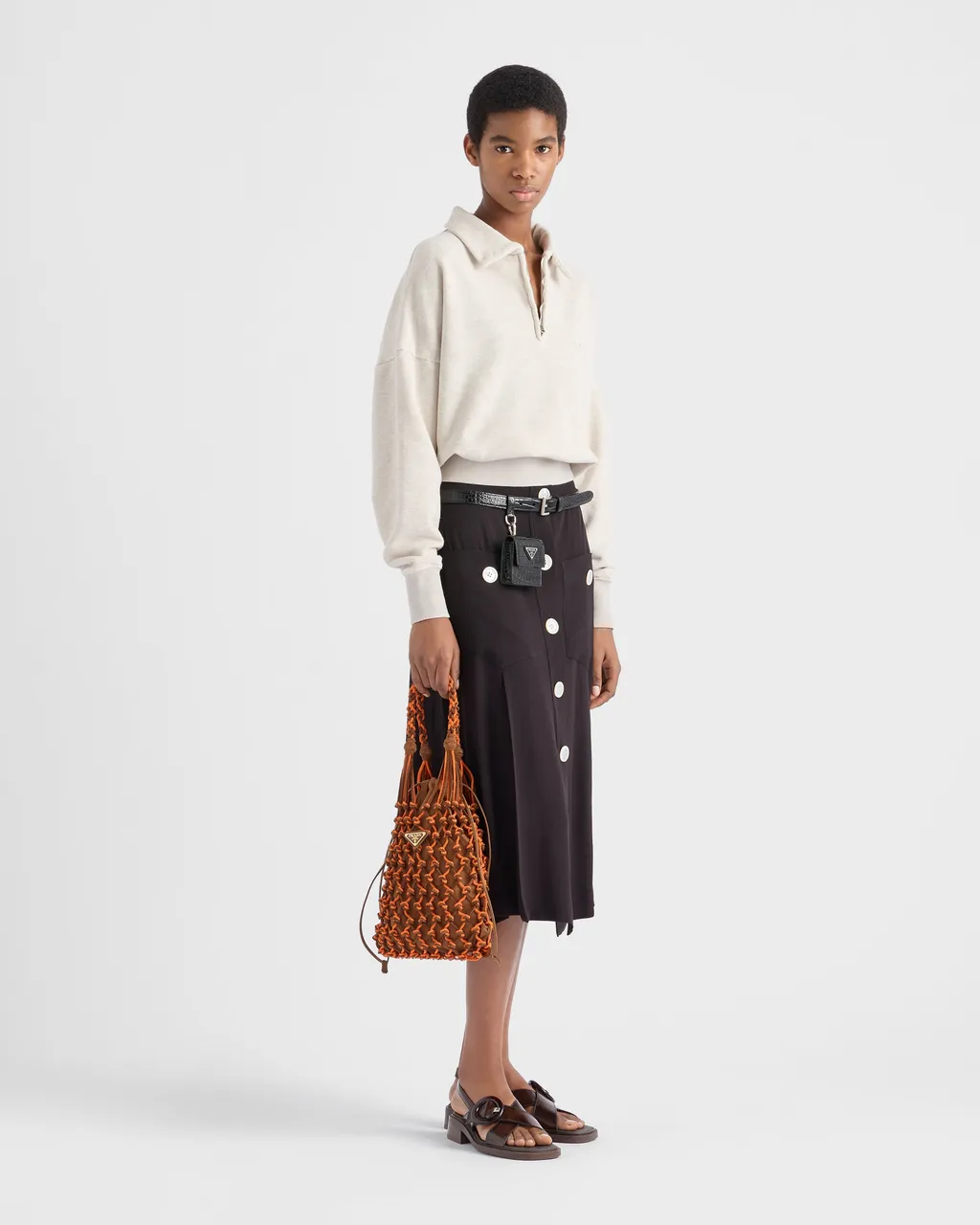 Prada Noué Small Macramé And Suede Bag