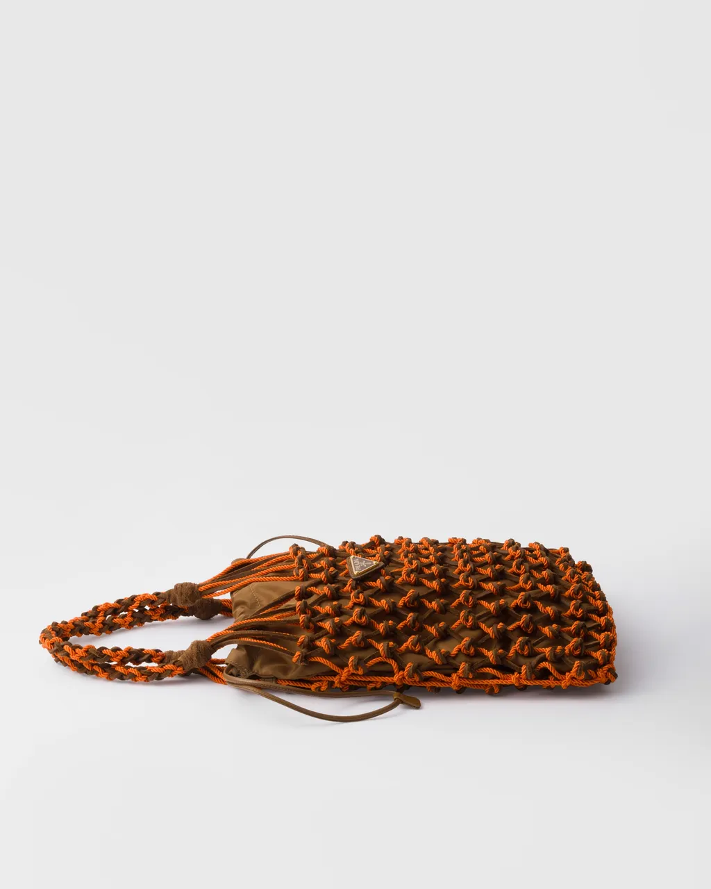 Prada Noué Small Macramé And Suede Bag