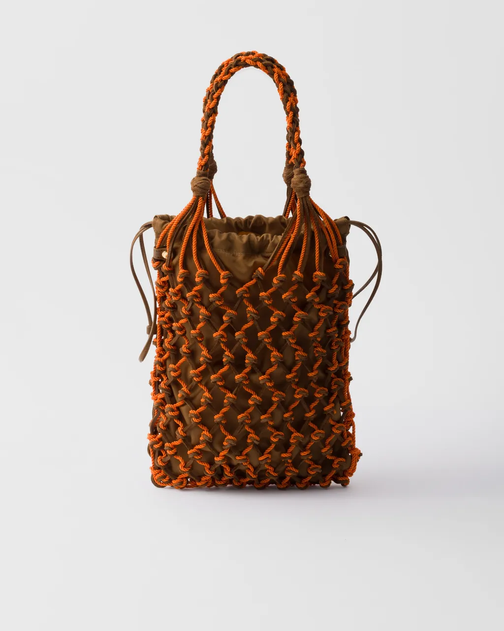 Prada Noué Small Macramé And Suede Bag