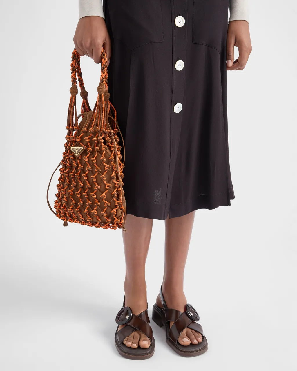 Prada Noué Small Macramé And Suede Bag