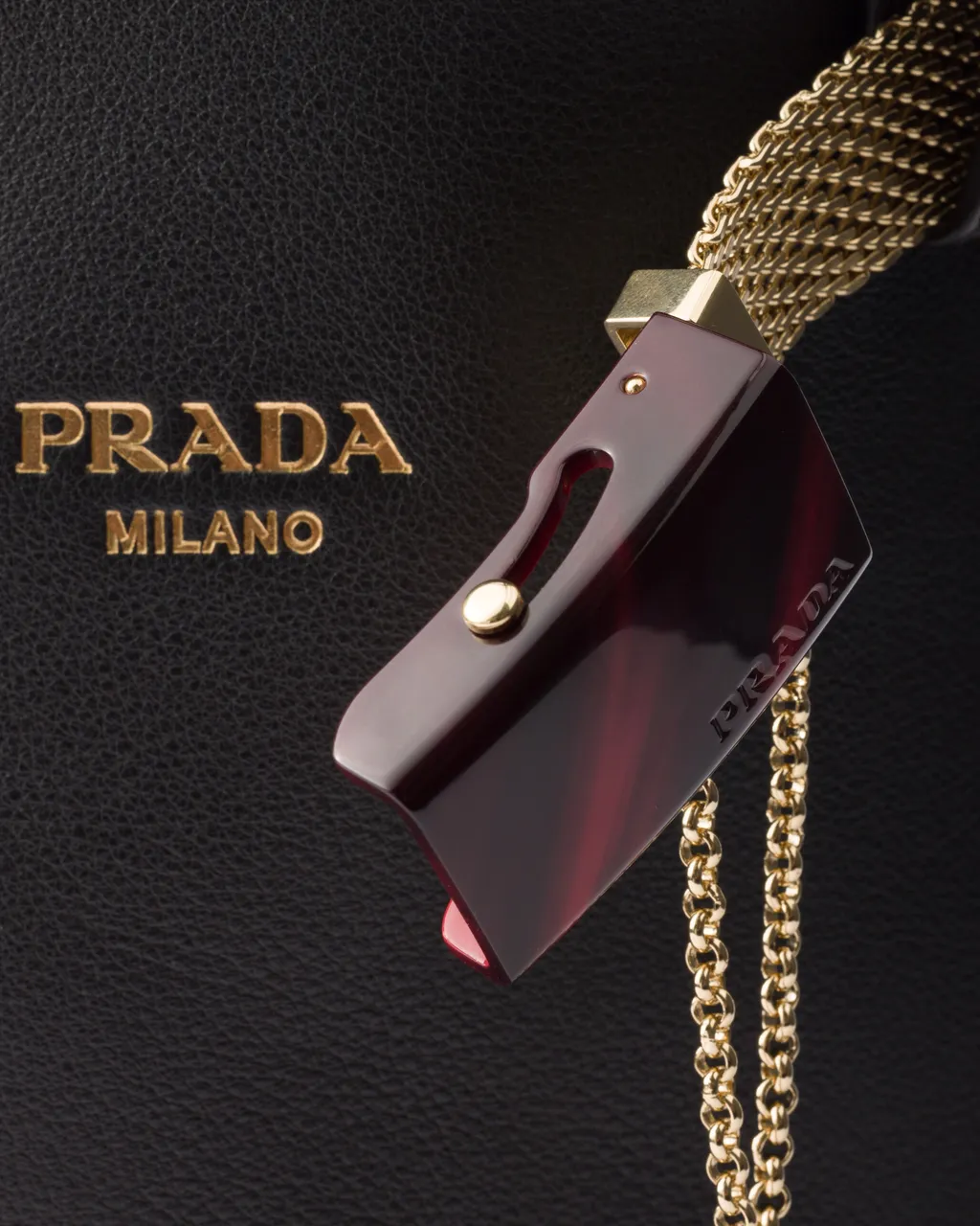 Prada Buckle Leather Bucket Bag With Jeweled Belt