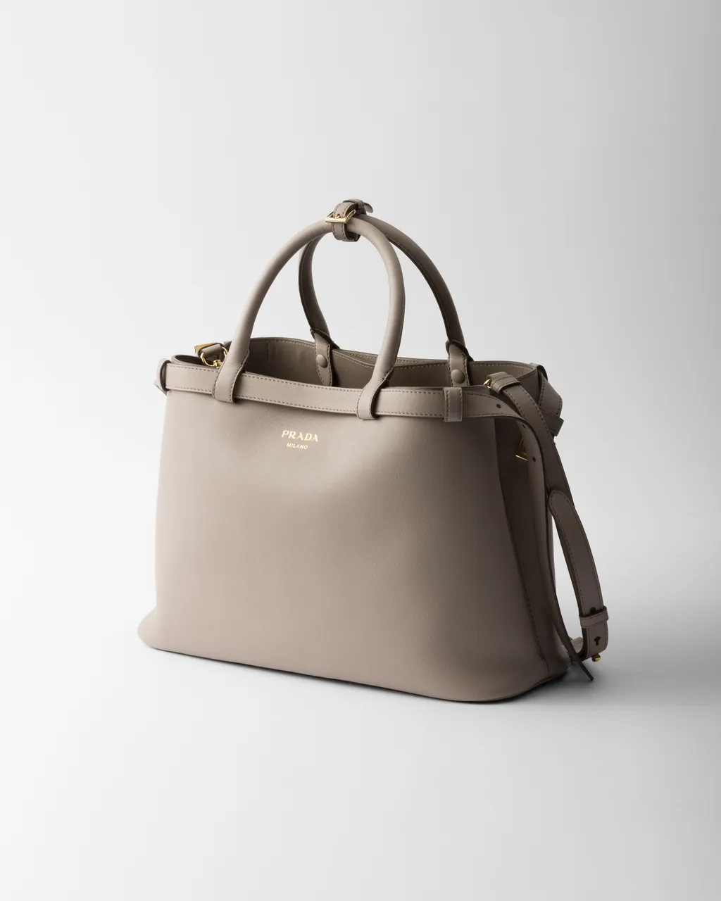 Prada Buckle Medium Leather Handbag With Double Belt