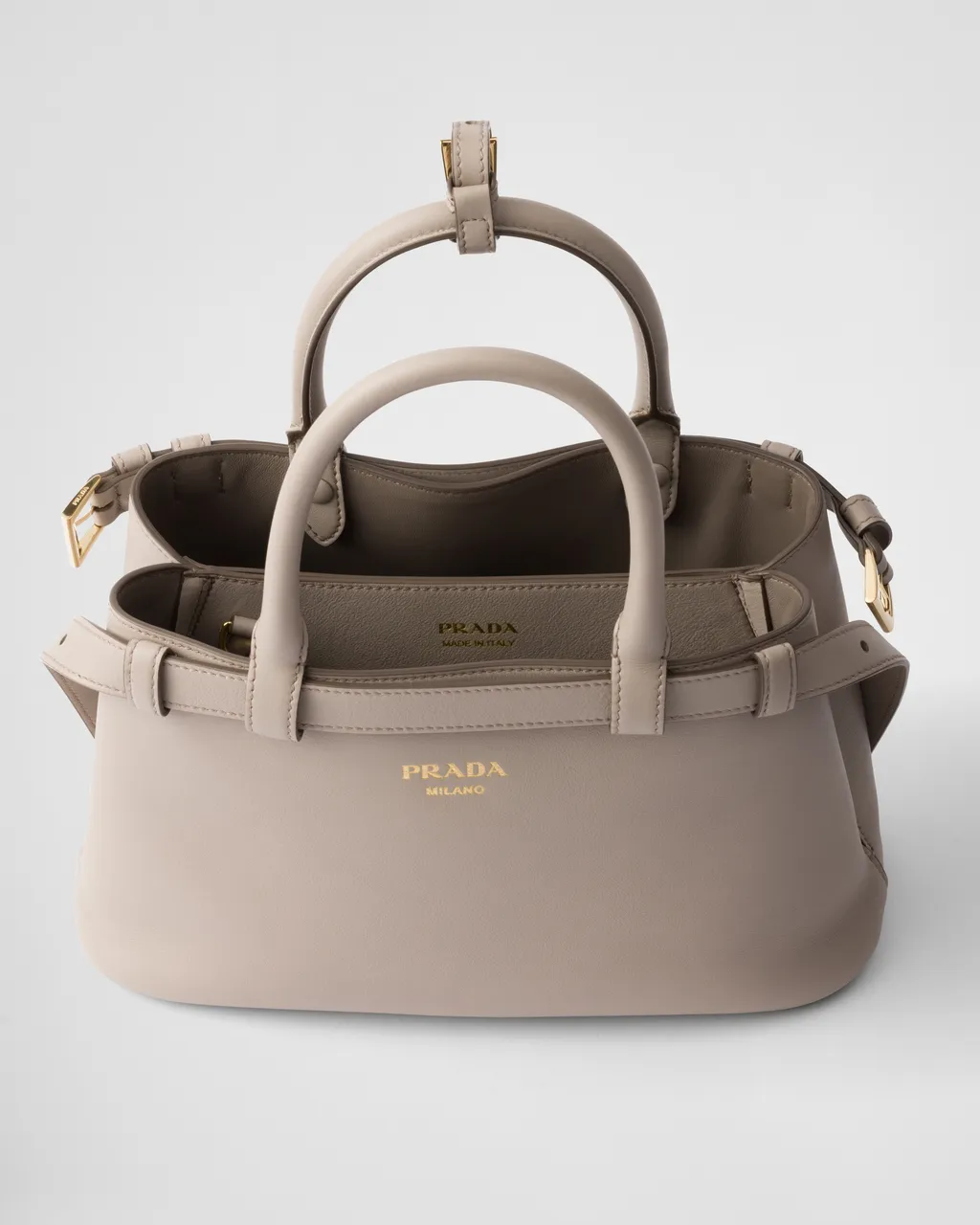 Prada Buckle Small Leather Handbag With Double Belt