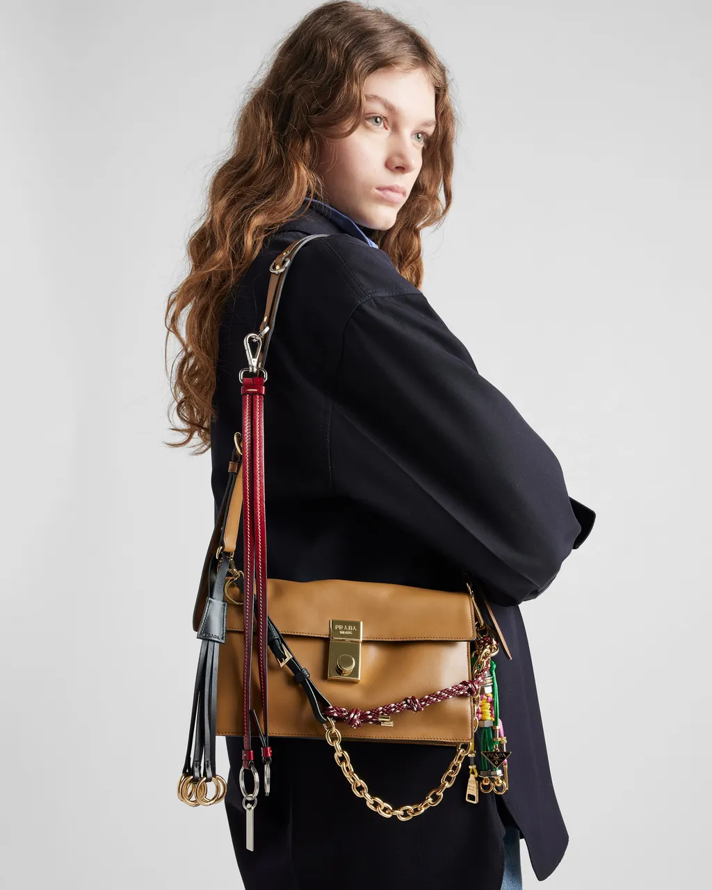 Prada Soft Sound Small Leather Shoulder Bag With Charms