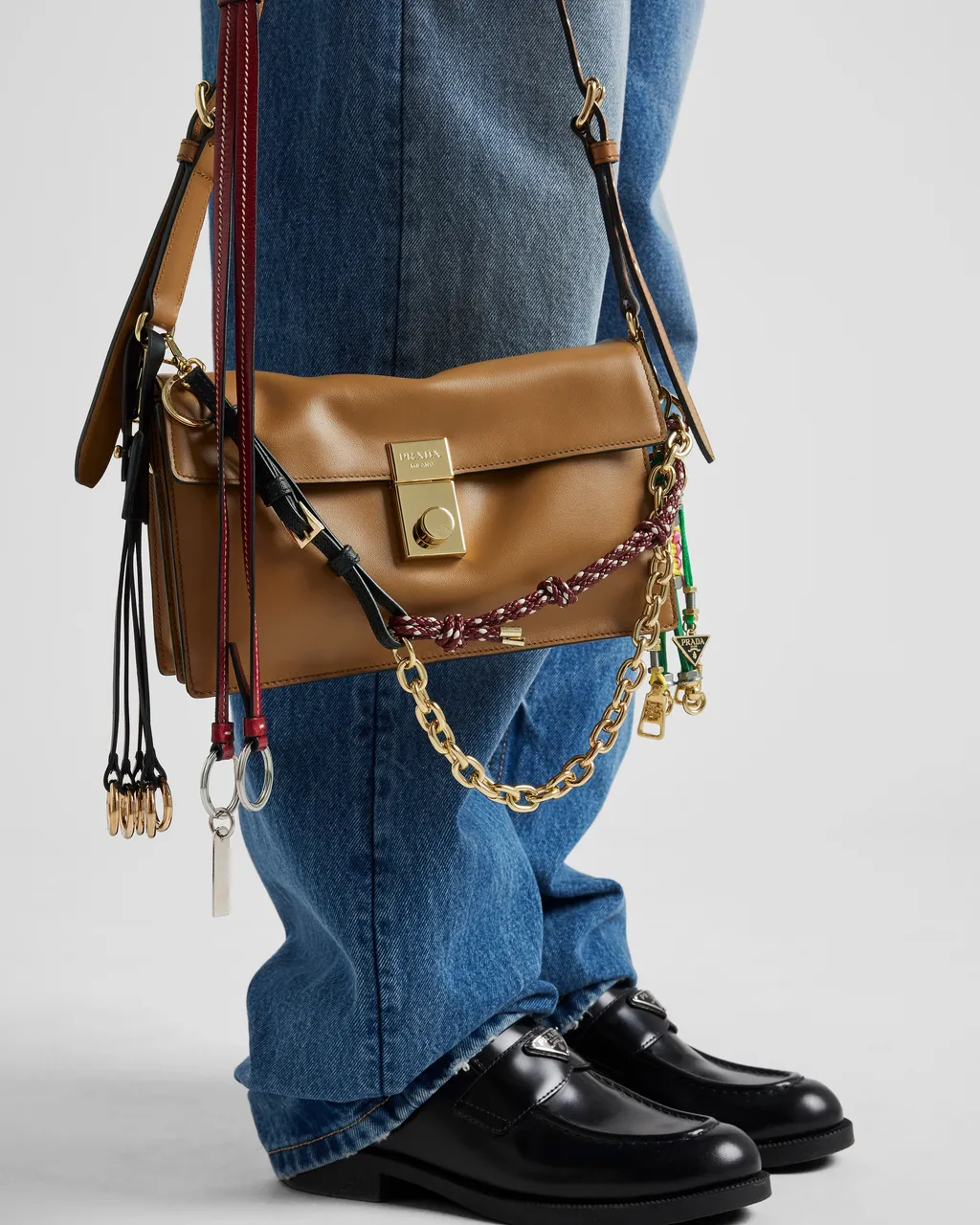 Prada Soft Sound Small Leather Shoulder Bag With Charms