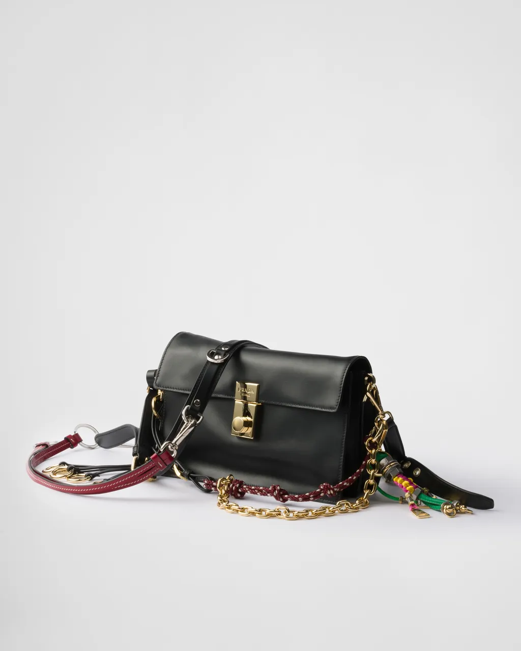 Prada Soft Sound Small Leather Shoulder Bag With Charms
