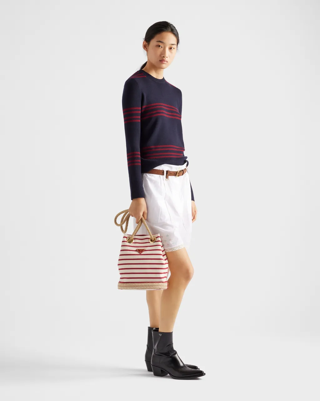 Prada Mariner Small Striped Fabric Bucket Bag