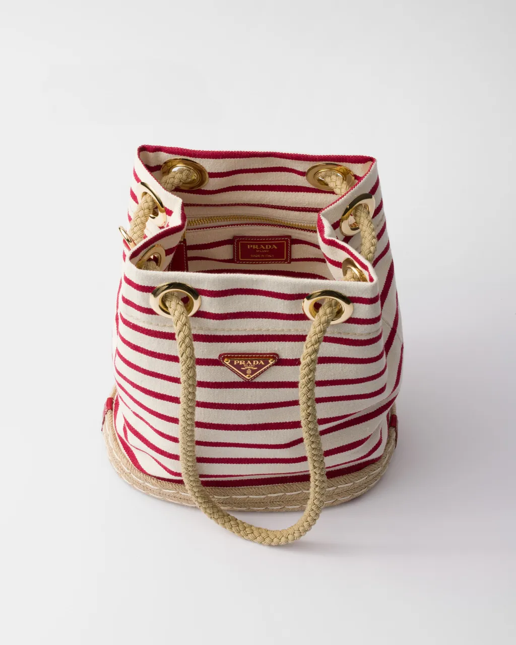 Prada Mariner Small Striped Fabric Bucket Bag