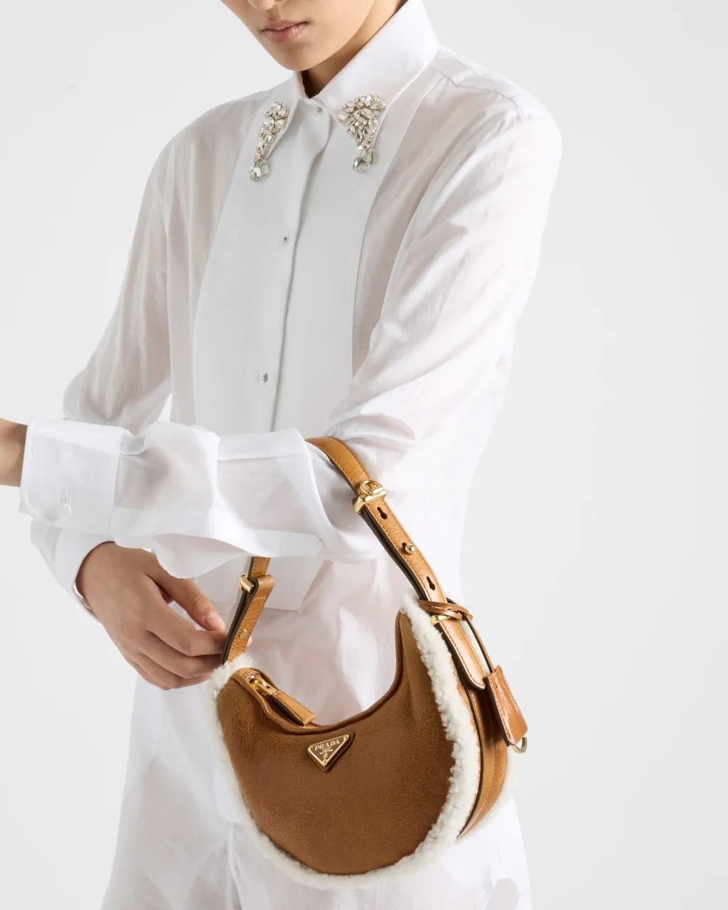 Prada Arqué Small Shearling Shoulder Bag