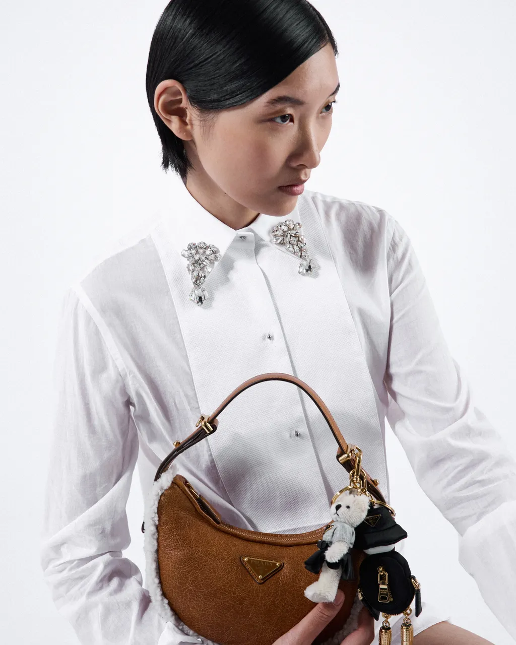 Prada Arqué Small Shearling Shoulder Bag