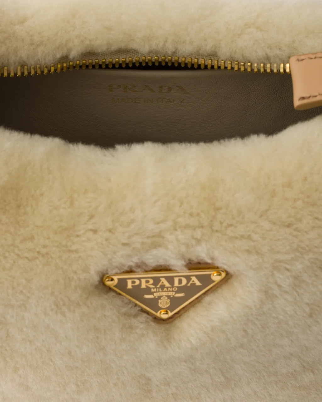 Prada Arqué Shearling And Leather Shoulder Bag