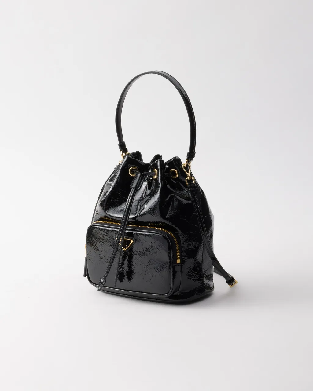 Prada Duet Naplak Patent Leather Bucket Bag