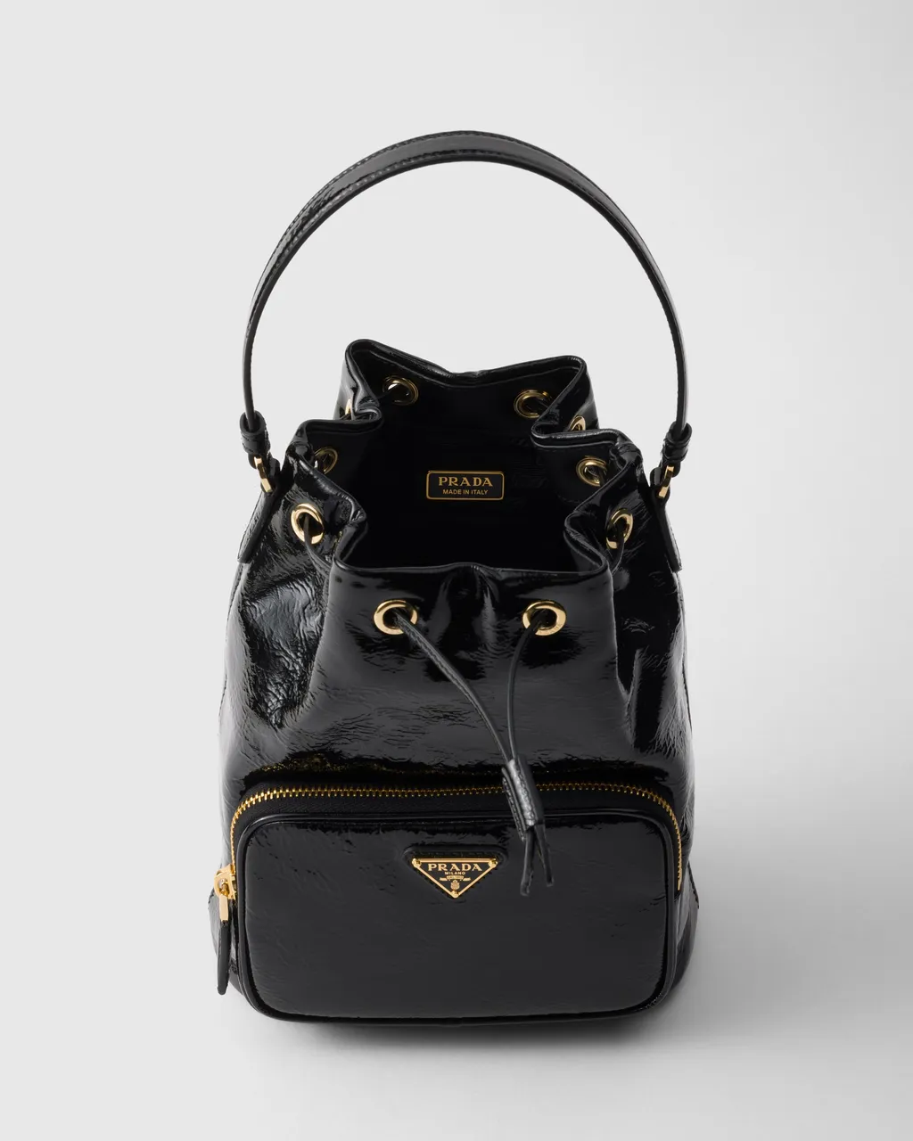 Prada Duet Naplak Patent Leather Bucket Bag