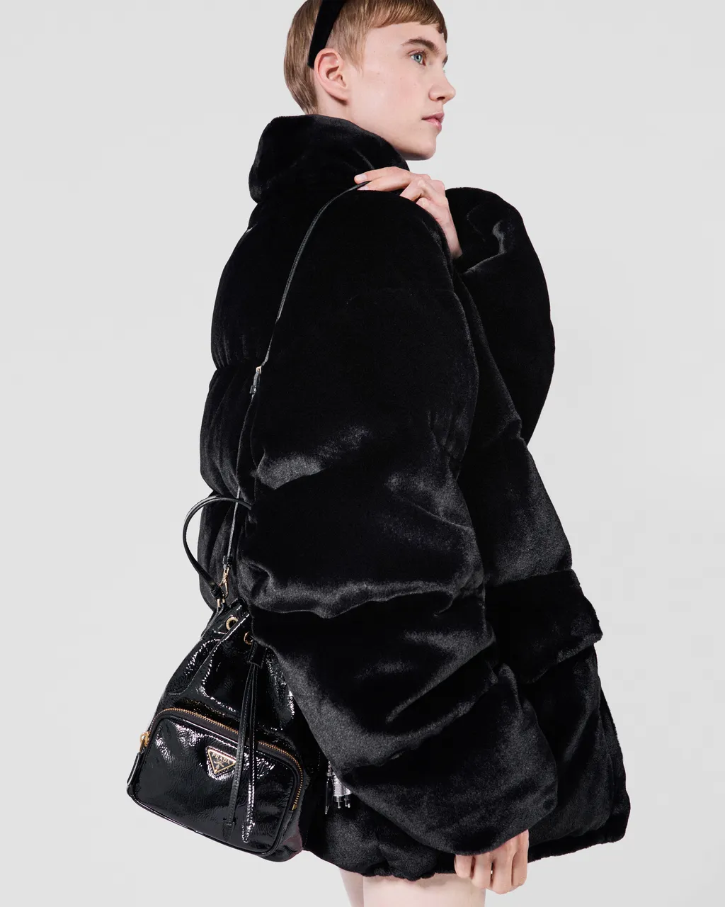 Prada Duet Naplak Patent Leather Bucket Bag