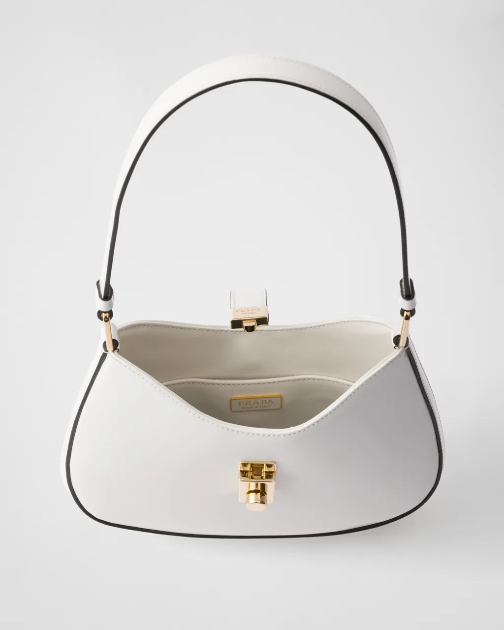 Prada Cleo Brushed Leather Shoulder Bag With Clasp Closure