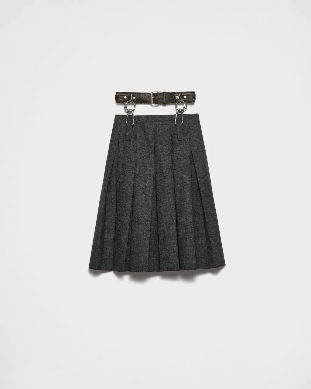Pleated Rush Stitch Skirt With Belt