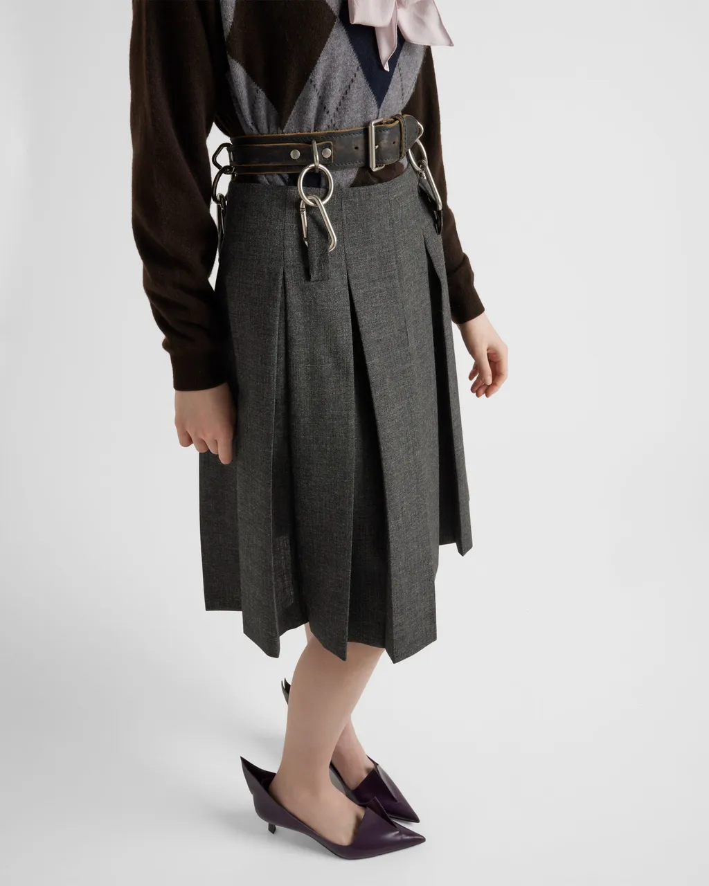 Pleated Rush Stitch Skirt With Belt