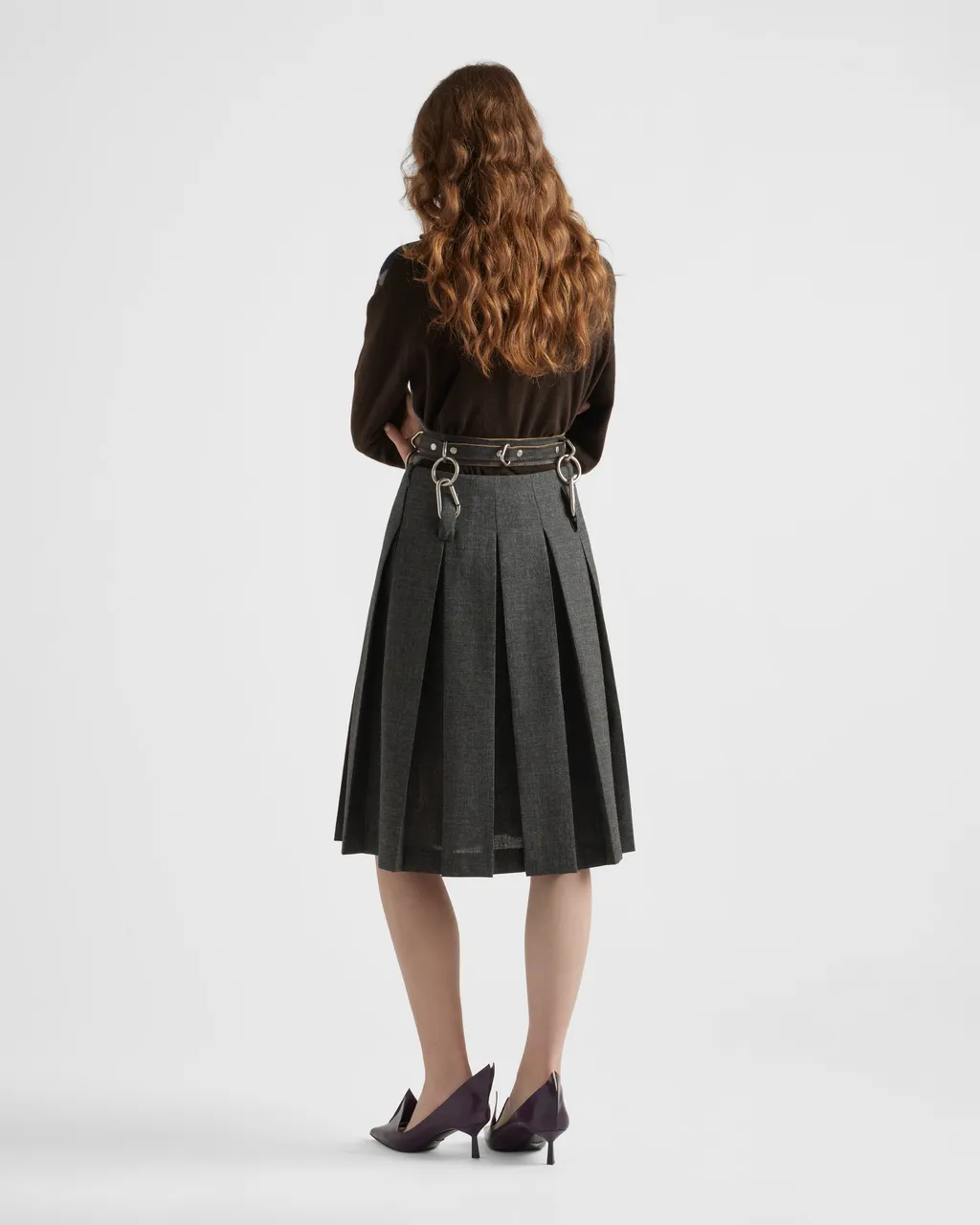 Pleated Rush Stitch Skirt With Belt