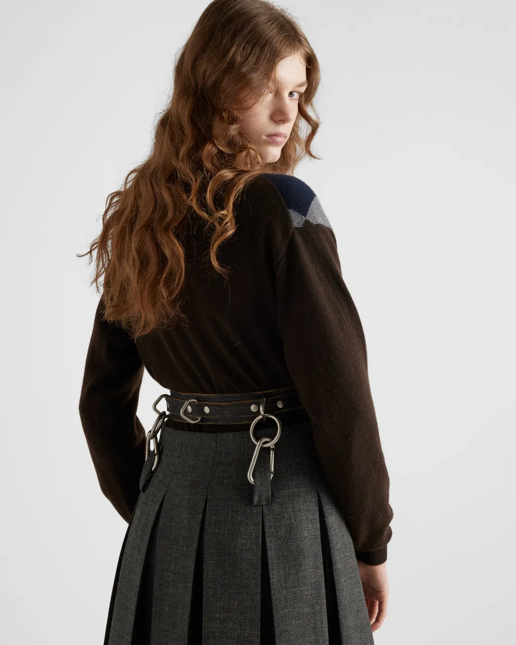 Pleated Rush Stitch Skirt With Belt
