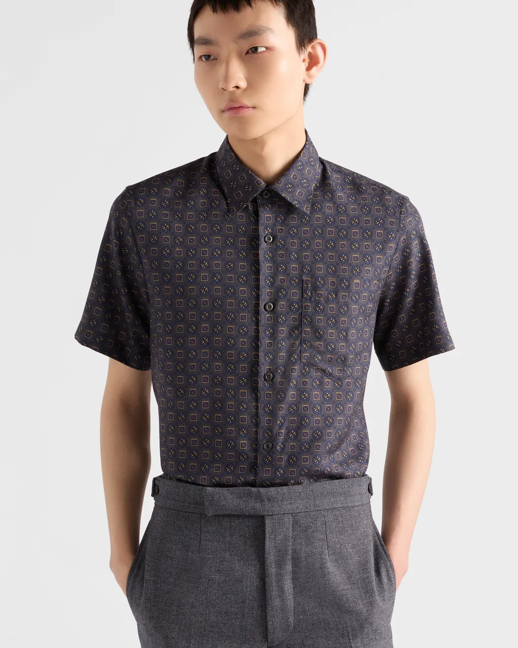 Short-Sleeved Printed Silk Shirt