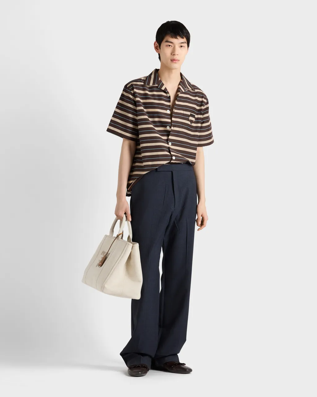 Striped Cotton And Silk Bowling Shirt