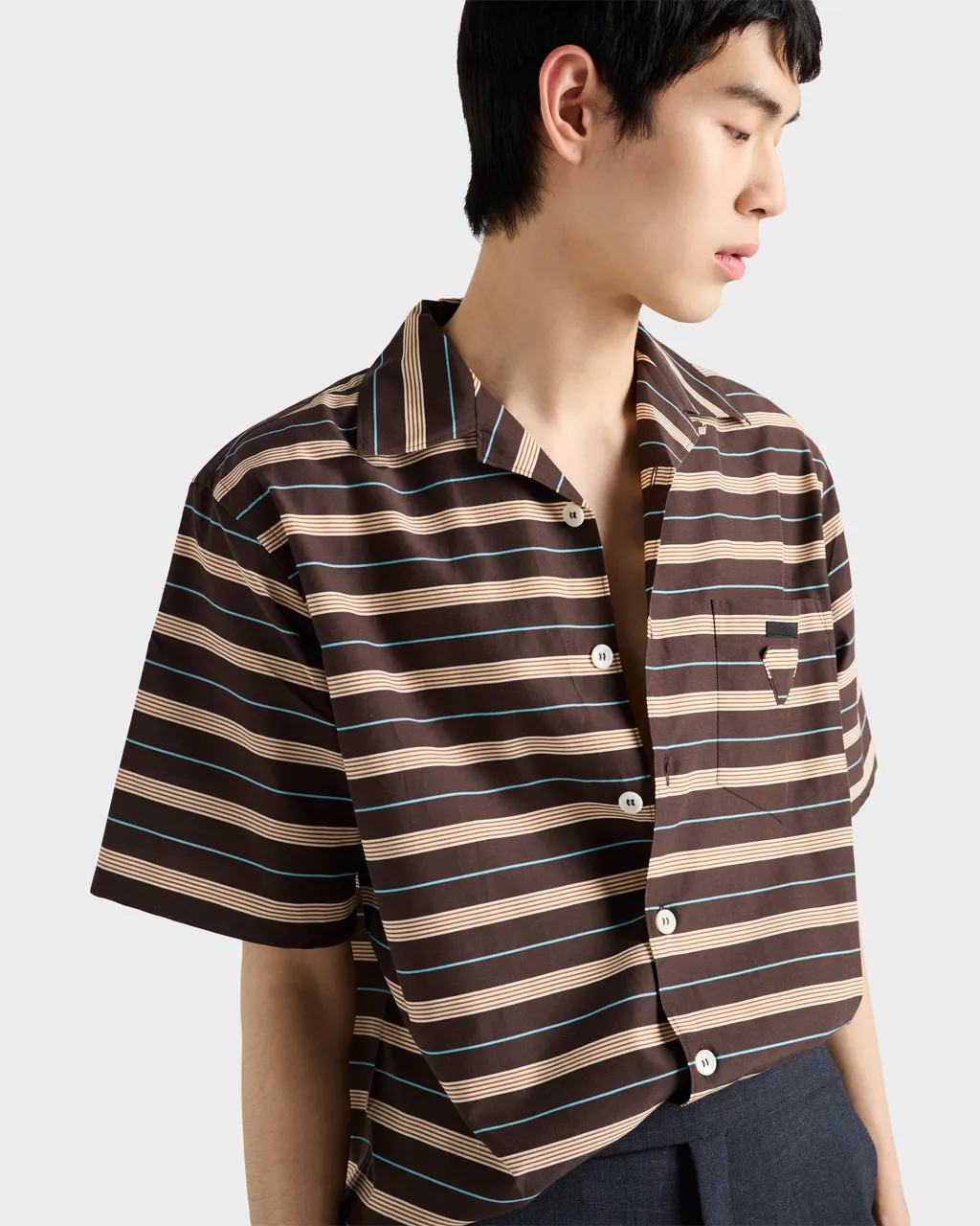 Striped Cotton And Silk Bowling Shirt
