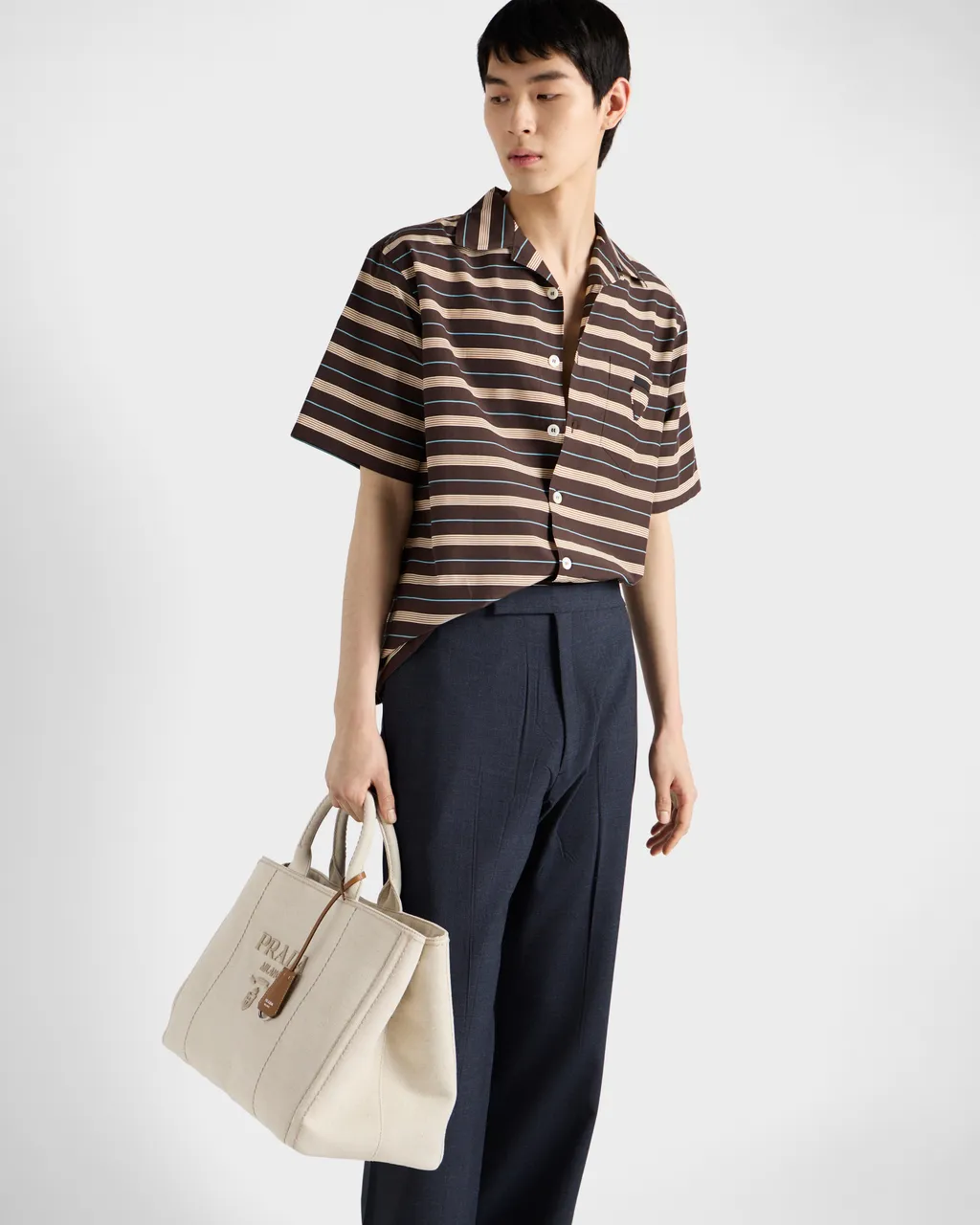 Striped Cotton And Silk Bowling Shirt