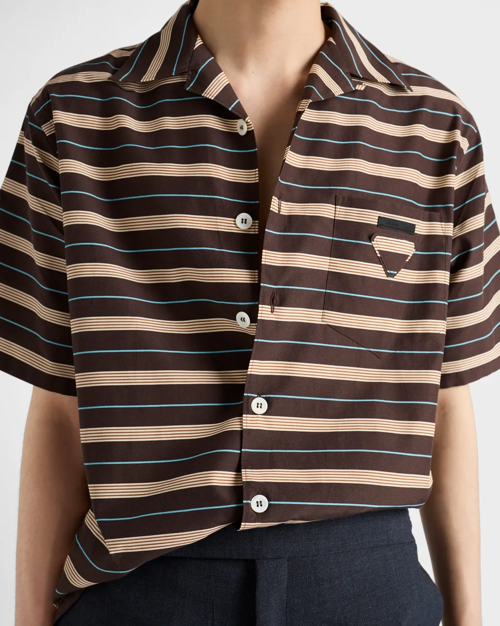 Striped Cotton And Silk Bowling Shirt